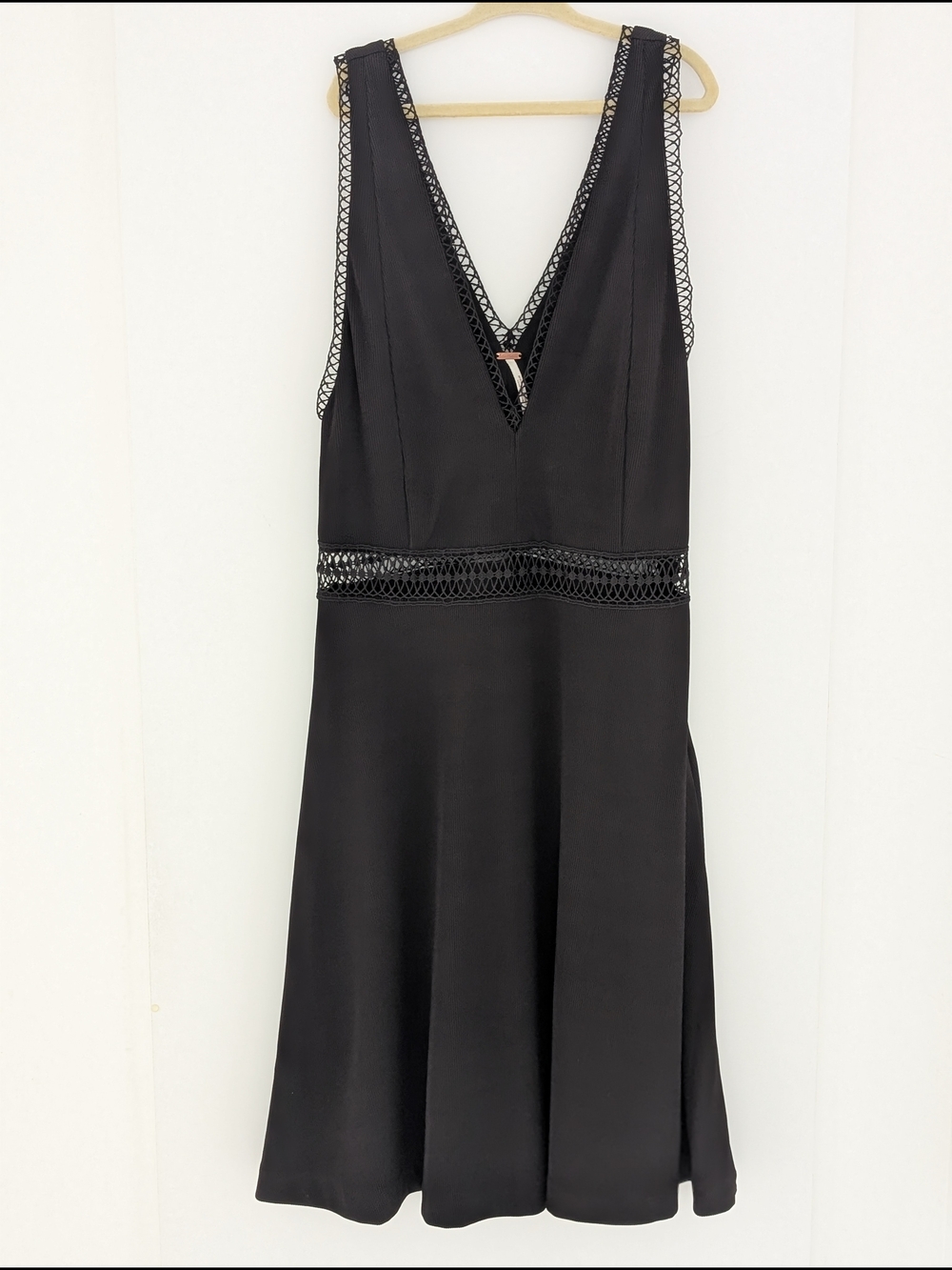 Free People Dress King Of My Heart Women 0 Black V-neckline Lattice Trim Casual - Picture 8 of 8